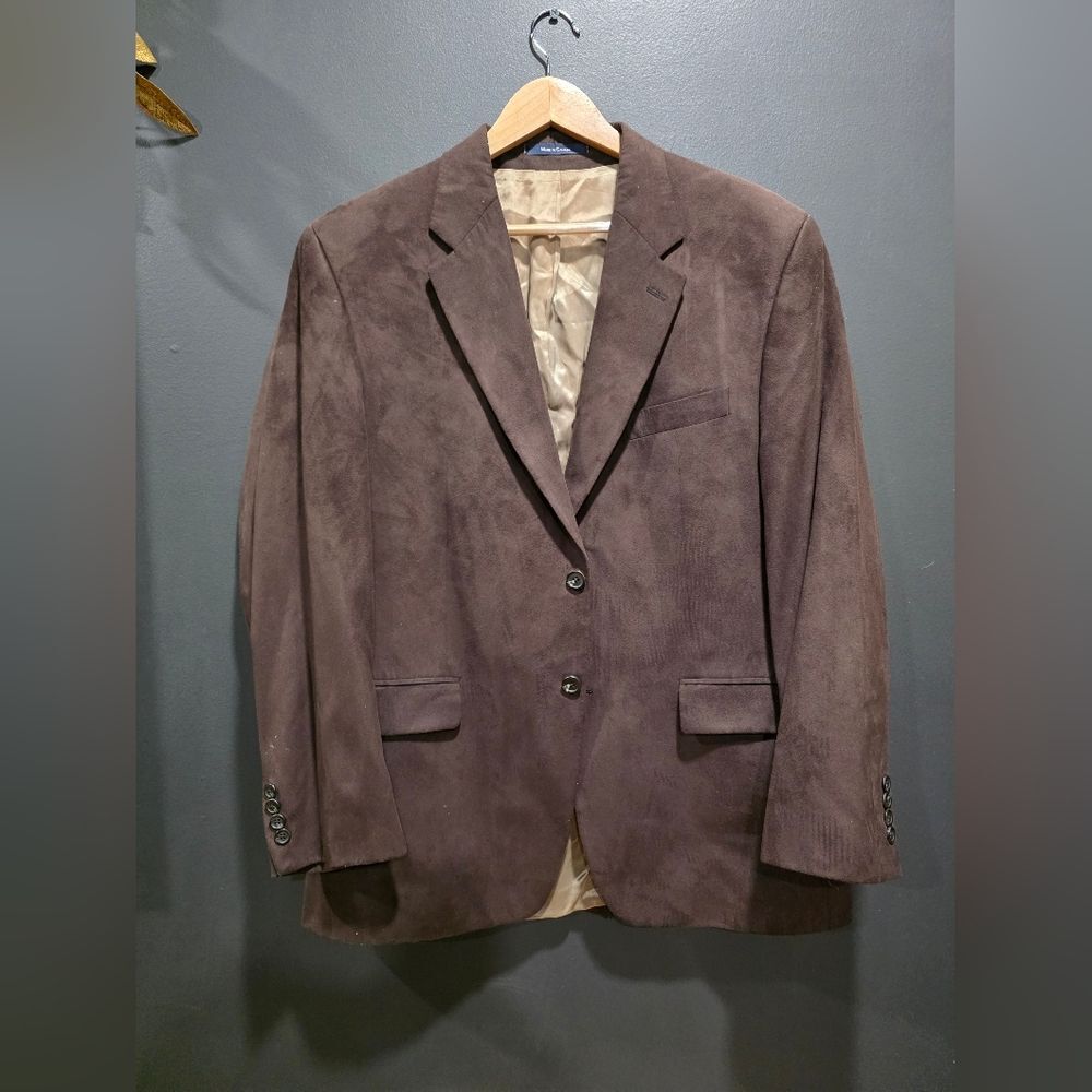 Chaps Ralph Lauren Faux Brown Suede Leather Jacket Sport Coat Mens Blazer 42R